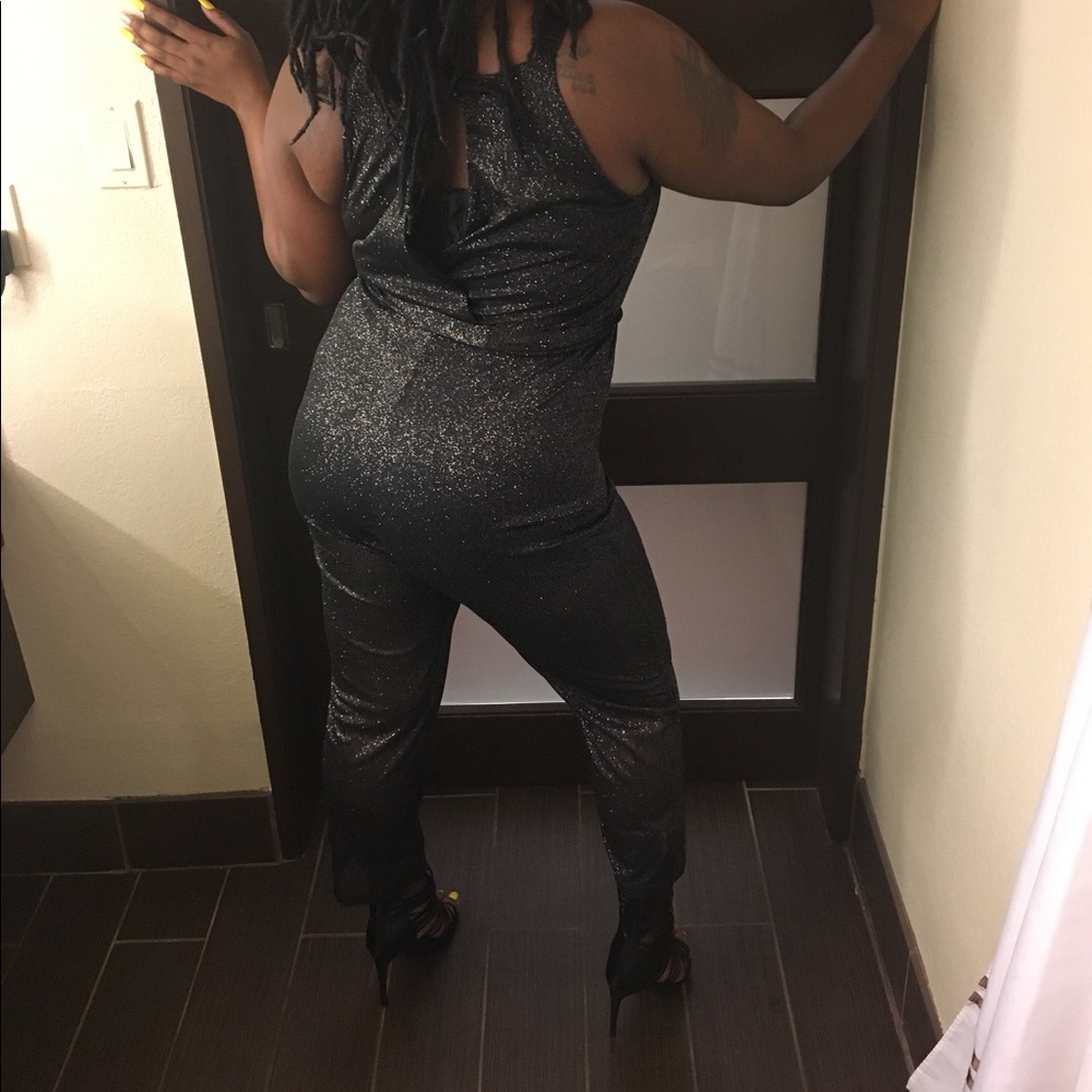 Black shimmering sheer body suit